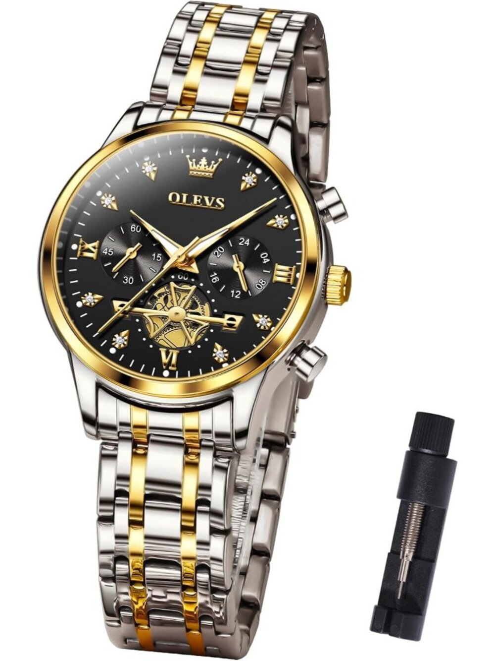 Womens Silver And Black Face Analog Stainless Steel Relog Mujer Waterproof Watch